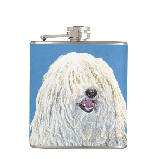 Puli-Malerei - Niedliche Original Hunde-Kunst Flachmann (Vorderseite)