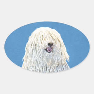 Puli-Malerei - Niedliche Original Hunde-Kunst Ovaler Aufkleber