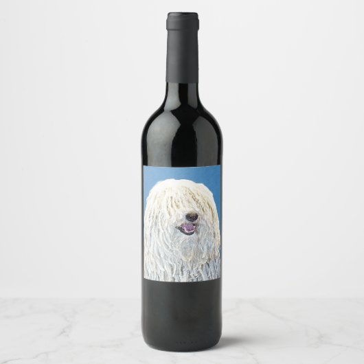 Puli-Malerei - Niedliche Original Hunde-Kunst Weinetikett (Vorderseite)