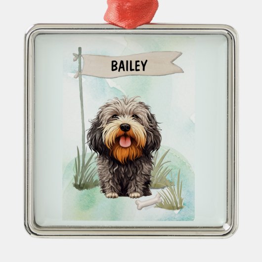 Puli Watercolor Personalized Dog Ornament Aus Metall (Vorne)