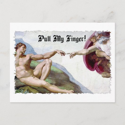 Pull My Finger - Michelangelo Creation Furz Spaß Postkarte (Vorderseite)