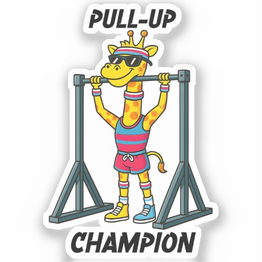 Pull-Up Champion – Funny Giraffe Workout Design Aufkleber (Vorderseite)