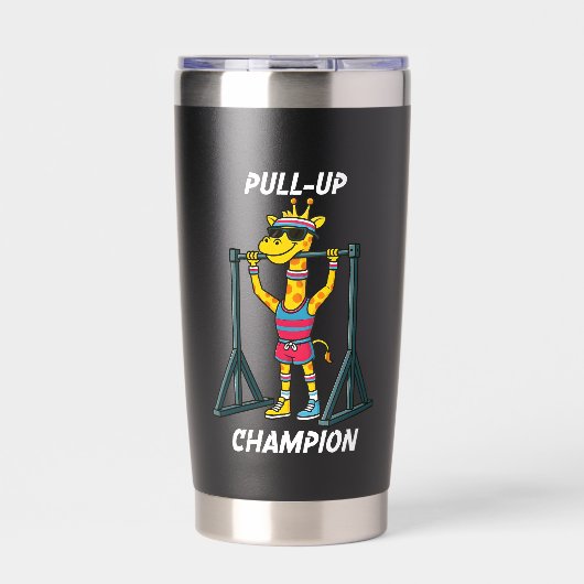 Pull-Up Champion – Funny Giraffe Workout Design Thermobecher (Vorderseite)