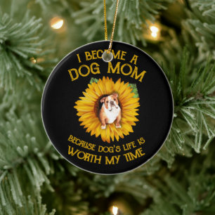 Pulldog in der Sonnenblume Ein Hunde Mama Hund Leb Keramik Ornament