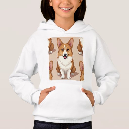 Pullover Hoodie mit walisischem Corgi Design. (Vorderseite)
