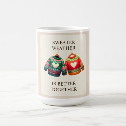 Pullover-Wetter Grün-Rote-Herzen Benutzerdefiniert Kaffeetasse (Mittel)