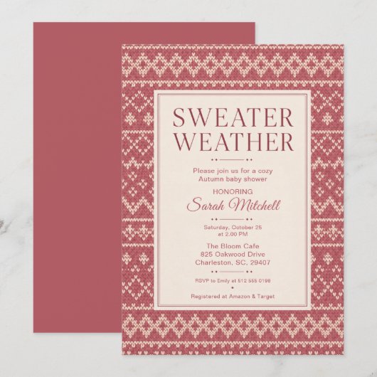 Pullover-Wetter Herbst-Baby-Party Einladung (Vorne/Hinten)