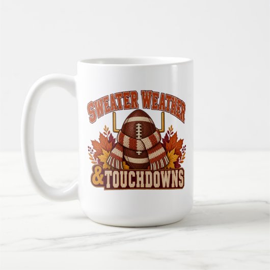 Pullover-Wetter und Touchdowns Herbst-Fußball-Tass Kaffeetasse (Links)