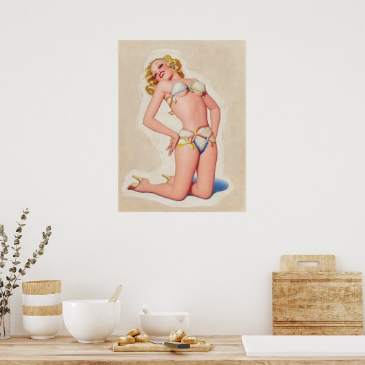 Pulp Blonde Bikini Pinup Poster (Küche)