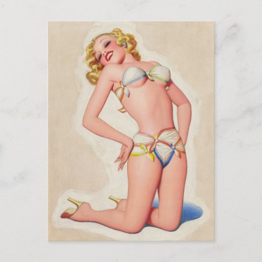 Pulp Blonde Bikini Pinup Postkarte (Vorderseite)