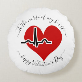 Puls des roten Herzschlages des Valentinstags Rundes Kissen