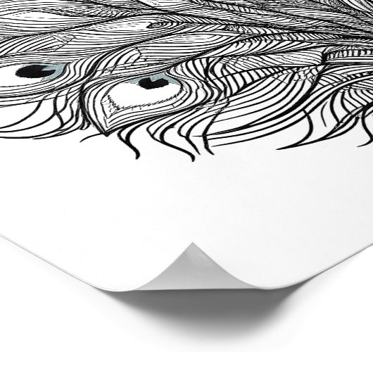 Pulsating Peacock Feather Decoupage Template Line  Poster (Ecke)