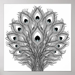 Pulsating Peacock Feather Decoupage Template Line Poster