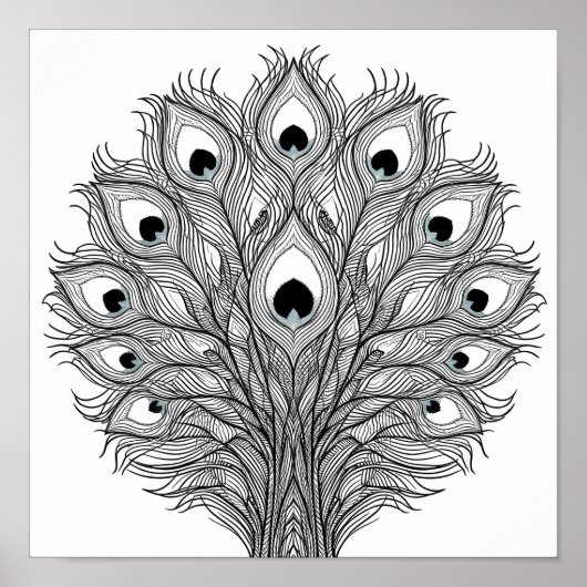 Pulsating Peacock Feather Decoupage Template Line Poster (Vorne)