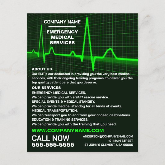 Pulsfrequenzgestaltung, EMT, paramedische Werbung Flyer (Vorne)