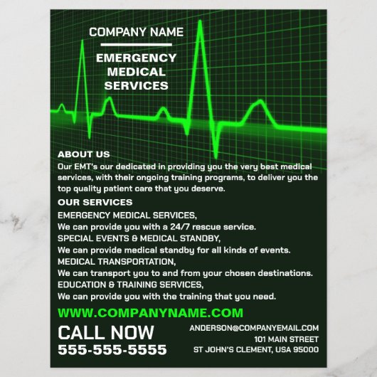 Pulsfrequenzgestaltung, EMT, paramedische Werbung Flyer (Vorne)