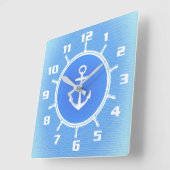 Pulver Blau und Weiß nautischer Anker und Rad Quadratische Wanduhr (Winkel)