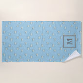 Pulver Blaue Katzen Muster mit Monogramm Strandtuch (Vorderseite)