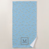 Pulver Blaue Katzen Muster mit Monogramm Strandtuch (Vorderseite)