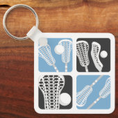Pulver Blaue Lacrosse Blöcke von Sticks und Balls Schlüsselanhänger (Vorderseite)