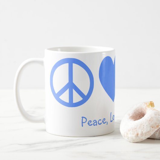 Pulver Blauer Frieden, Liebe und Fahrräder Kaffeetasse (Mit Donut)