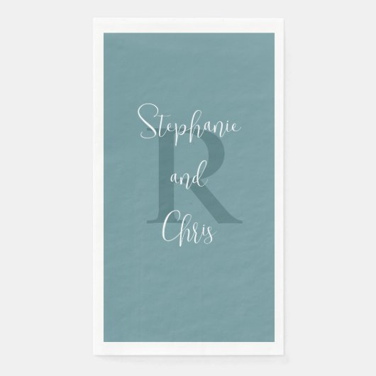 Pulver Blauer weißer Name Monogramm Papierhandtuch Serviette (Vorderseite)