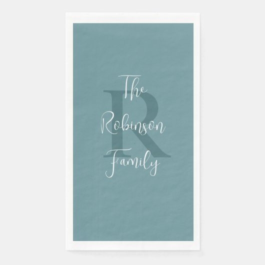 Pulver Blauer weißer Name Monogramm Papierhandtuch Serviette (Vorderseite)