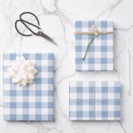 Pulver Blaues Kariertes Muster Geschenkpapier Set