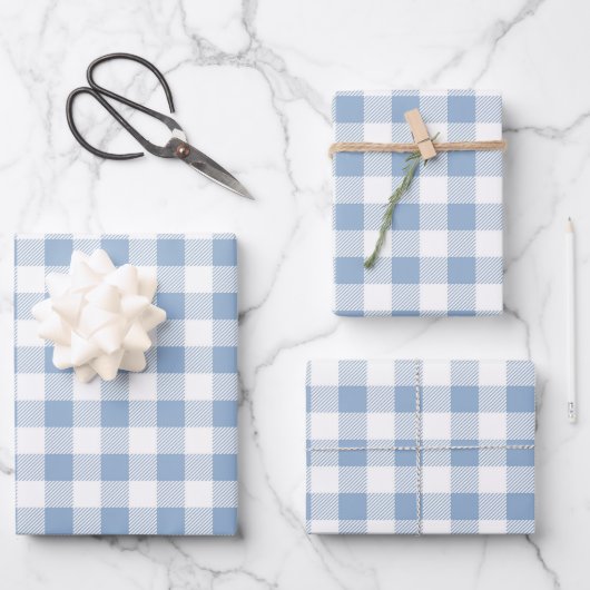 Pulver Blaues Kariertes Muster Geschenkpapier Set (Vorderseite)