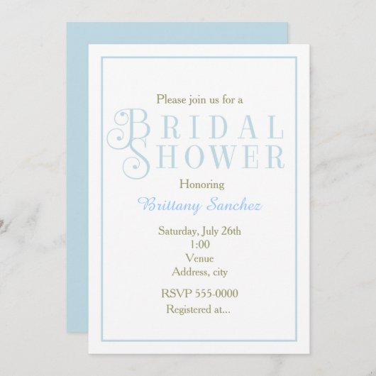 Pulver Blue Brautparty Classy Einladung (Vorne/Hinten)
