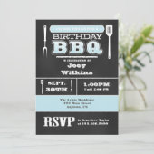 Pulver Blue GRILLEN Birthday Chalkboard Einladung (Stehend Vorderseite)