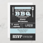 Pulver Blue GRILLEN Birthday Chalkboard Einladung (Vorne/Hinten)