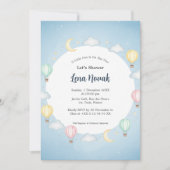 Pulver Blue Hot Air Ballon Babydusche Einladung (Vorderseite)