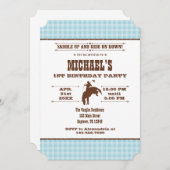 Pulver Blue Kariert Cowboy Rodeo Einladung zum Geb (Vorne/Hinten)