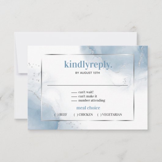 Pulver Blue Minimalistisch silber RSVP-Karte RSVP Karte (Vorderseite)