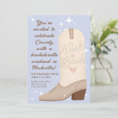 Pulver Blue Nash Bash Cowgirl Boot Bachelorette Einladung (Stehend Vorderseite)