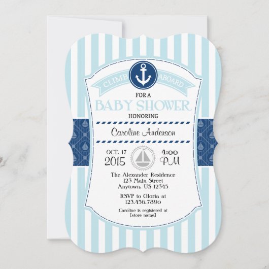 Pulver Blue Nautical Baby Shower Einladung (Vorderseite)