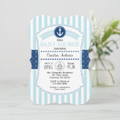 Pulver Blue Nautical Baby Shower Einladung (Stehend Vorderseite)