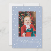 Pulver Blue Pompom Polka Dot Foto Holiday Card Einladung (Vorderseite)