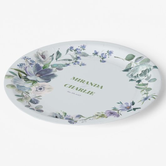 Pulver Blue Wedding Paper Plate Pappteller (Schrägansicht)