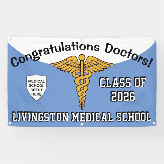 Pulver Blue/White Caduceus Med School Abschluss Banner (Horizontal)