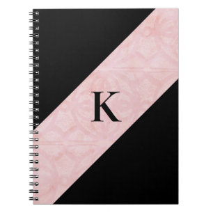 Pulver Pink Batik und Schwarz Mit Monogramm Notizblock