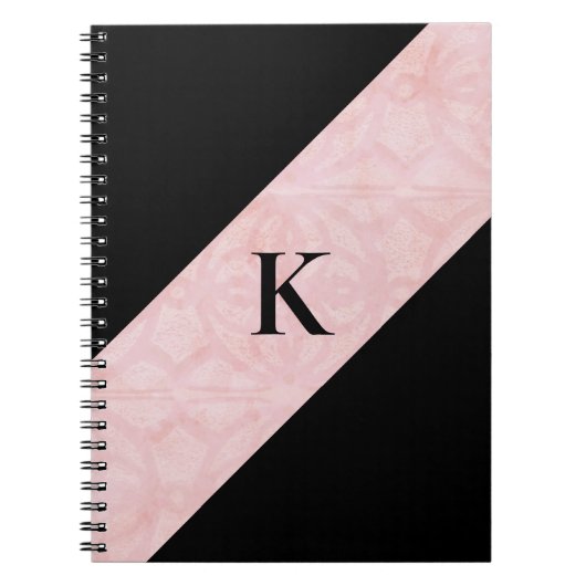 Pulver Pink Batik und Schwarz Mit Monogramm Notizblock (Vorderseite)