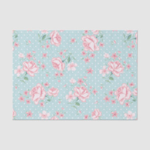 Pulverblau, Rosa, Polkapunkt, mit Blumen, Vintag, Seidenpapier