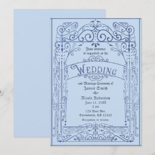 Pulverblau Weiße Vintage-Victorian-Deco-Hochzeit Einladung
