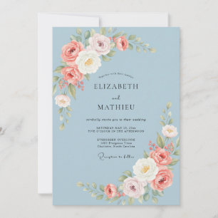 Pulverblaue Antike Rosenhochzeit Einladung
