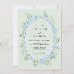 Pulverblaue Ätherische Rosenhochzeit Einladung