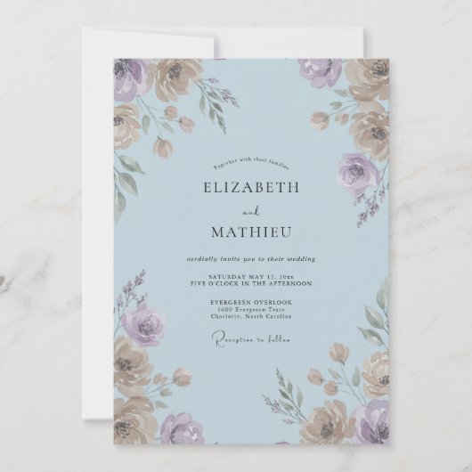 Pulverblaue Bemalte Hochzeit Einladung (Vorderseite)