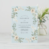 Pulverblaue Blatt Hochzeit Einladung (Stehend Vorderseite)