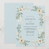 Pulverblaue Blatt Hochzeit Einladung (Vorne/Hinten)